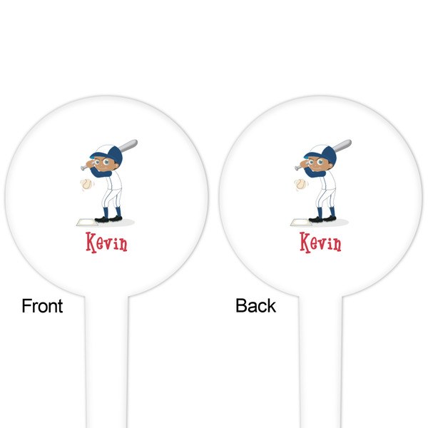 Baseball White Plastic 4" Food Pick - Round - Double Sided - Front & Back