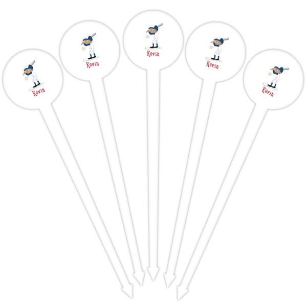 Baseball White Plastic 4" Food Pick - Round - Fan View