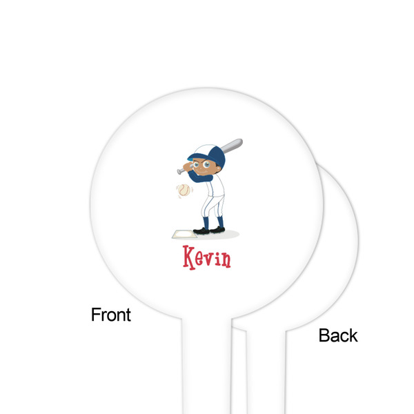 Baseball White Plastic 4" Food Pick - Round - Single Sided - Front & Back