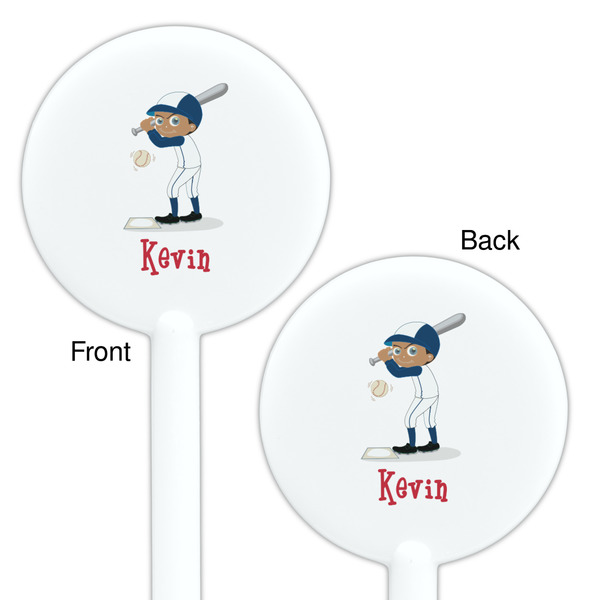 Baseball White Plastic 5.5" Stir Stick - Double Sided - Round - Front & Back
