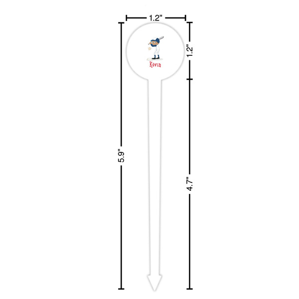 Baseball White Plastic 6" Food Pick - Round - Dimensions