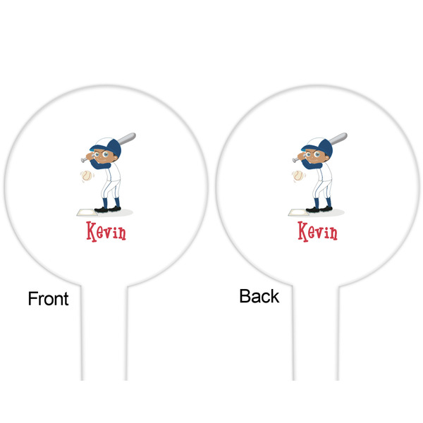 Baseball White Plastic 6" Food Pick - Round - Double Sided - Front & Back