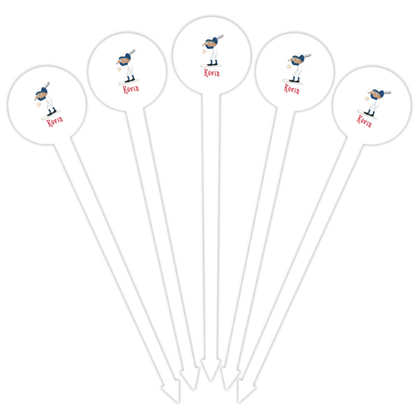 Baseball White Plastic 6" Food Pick - Round - Fan View