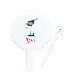 Baseball 7" Round Plastic Stir Sticks - White - Single Sided (Personalized)