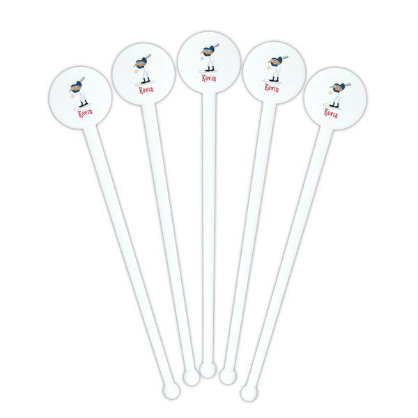Baseball White Plastic 7" Stir Stick - Round - Fan View