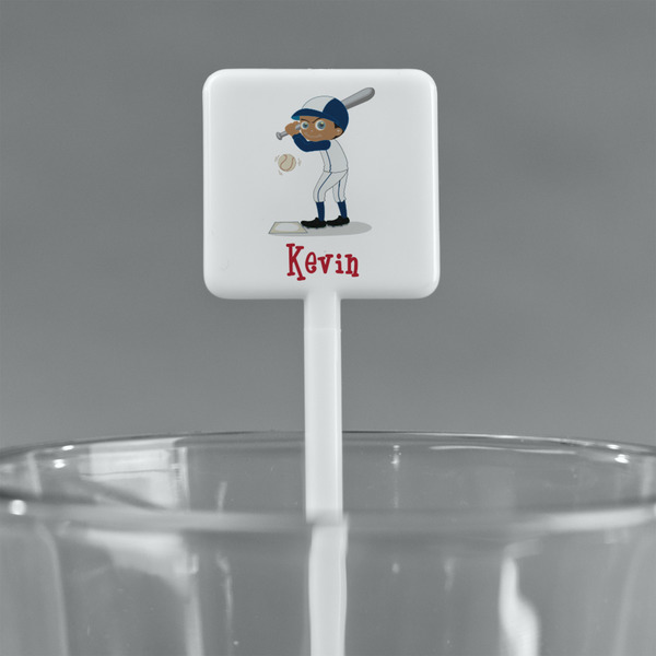 Baseball White Plastic Stir Stick - Square - Main