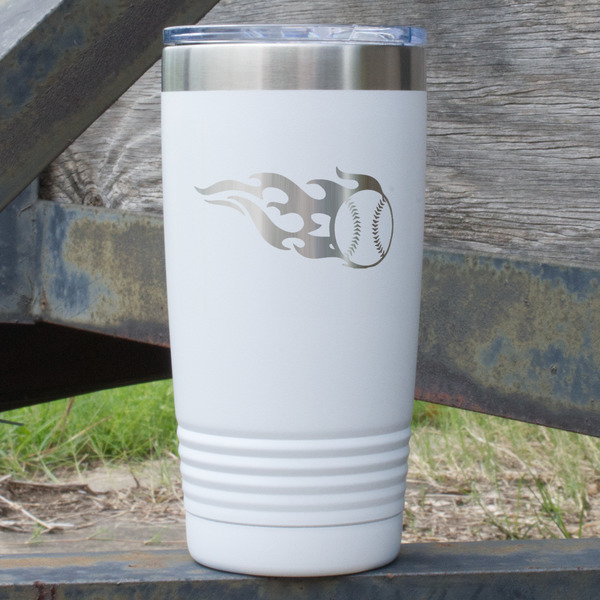Custom Baseball 20 oz Stainless Steel Tumbler - White - Double Sided (Personalized)