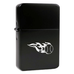 Baseball Windproof Lighter - Black - Single Sided & Lid Engraved