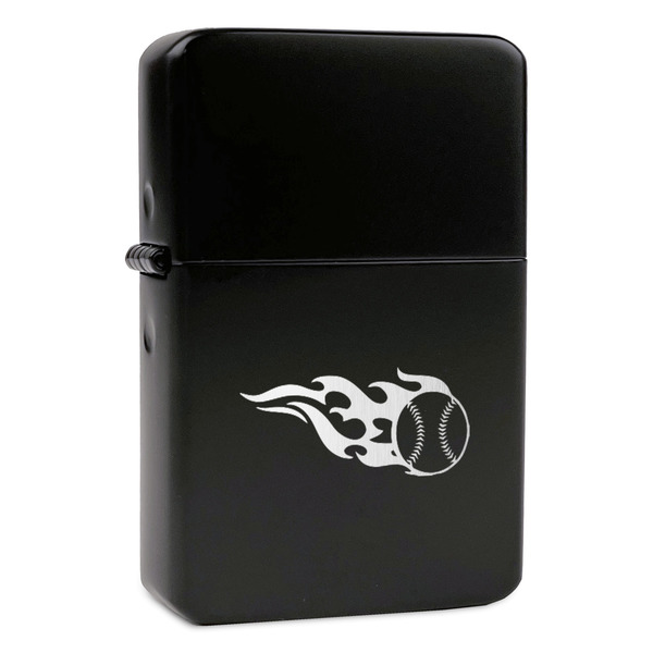 Custom Baseball Windproof Lighter - Black - Single Sided & Lid Engraved