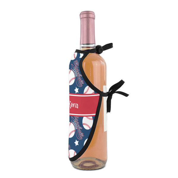 Baseball Wine Bottle Apron - DETAIL WITH CLIP ON NECK