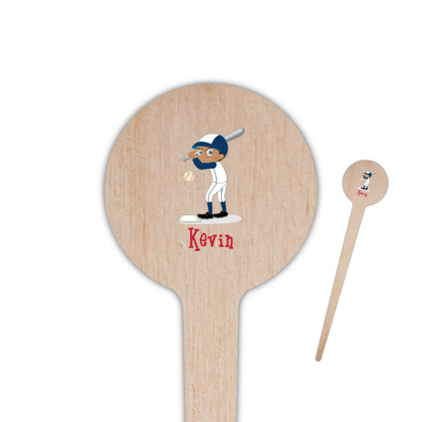 Custom Baseball 4" Round Wooden Food Picks - Single Sided (Personalized)