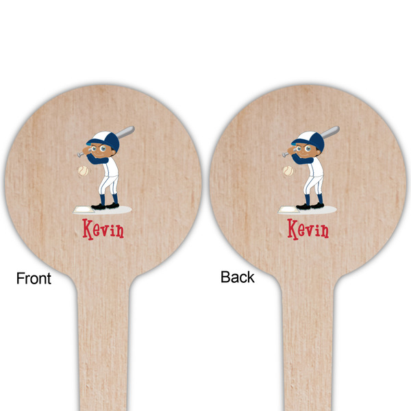 Baseball Wooden 4" Food Pick - Round - Double Sided - Front & Back