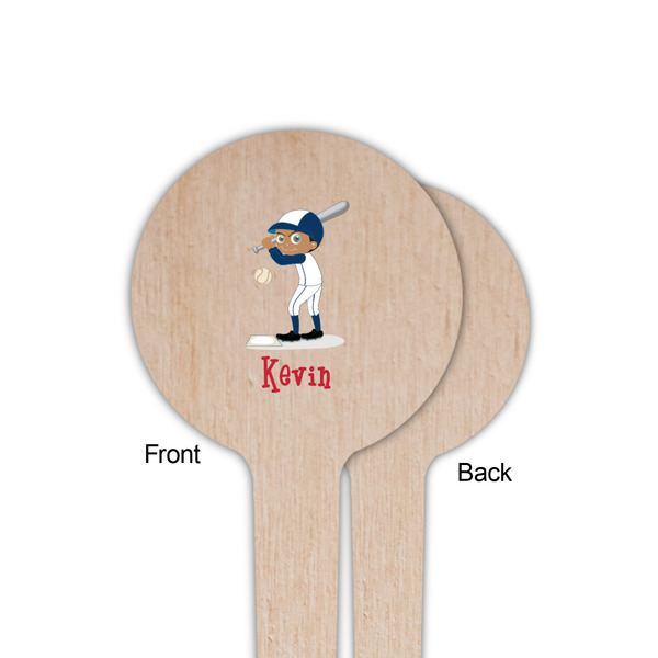 Baseball Wooden 4" Food Pick - Round - Single Sided - Front & Back