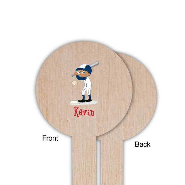 Baseball Wooden 6" Food Pick - Round - Single Sided - Front & Back