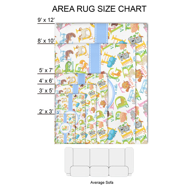 Animal Alphabet 2'x3' Indoor Area Rugs - Size Chart
