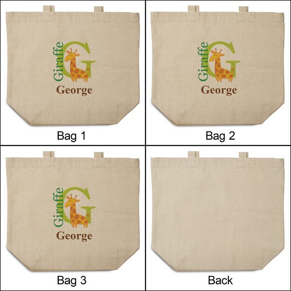 Animal Alphabet 3 Reusable Cotton Grocery Bags - Front & Back View