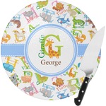 Animal Alphabet Round Glass Cutting Board - Small (Personalized)
