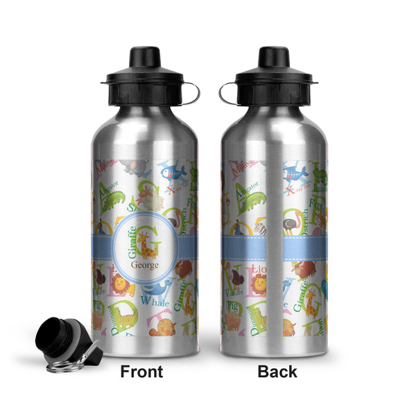Animal Alphabet Aluminum Water Bottle - Front and Back
