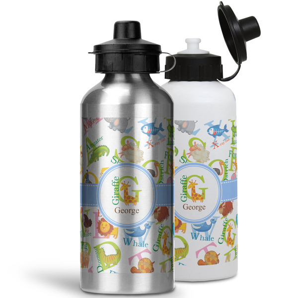 Animal Alphabet Aluminum Water Bottles - MAIN (white &silver)