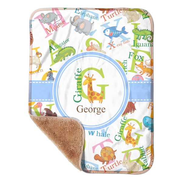 Custom Animal Alphabet Sherpa Baby Blanket - 30" x 40" w/ Name or Text