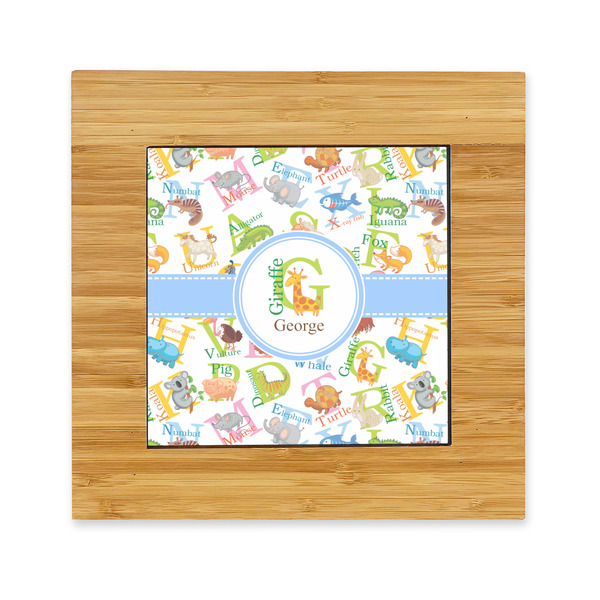 Custom Animal Alphabet Bamboo Trivet with Ceramic Tile Insert (Personalized)