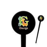 Animal Alphabet 4" Round Plastic Food Picks - Black - Single Sided (Personalized)