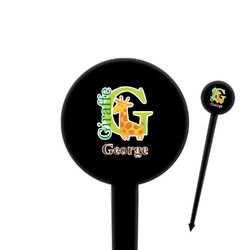 Animal Alphabet 4" Round Plastic Food Picks - Black - Single Sided (Personalized)