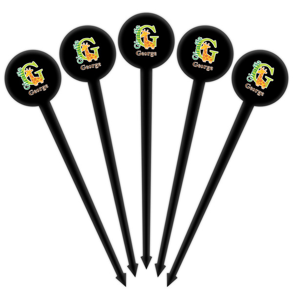 Animal Alphabet Black Plastic 4" Food Pick - Round - Fan View