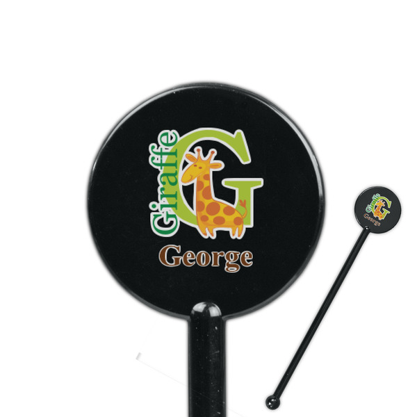Custom Animal Alphabet 5.5" Round Plastic Stir Sticks - Black - Single Sided (Personalized)