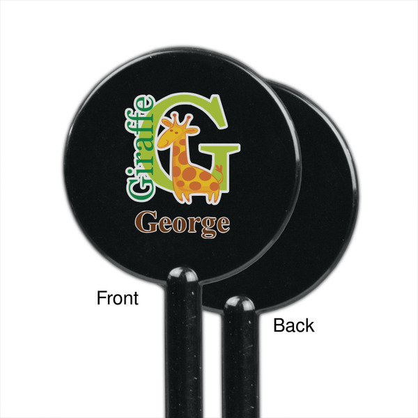 Animal Alphabet Black Plastic 5.5" Stir Stick - Single Sided - Round - Front & Back
