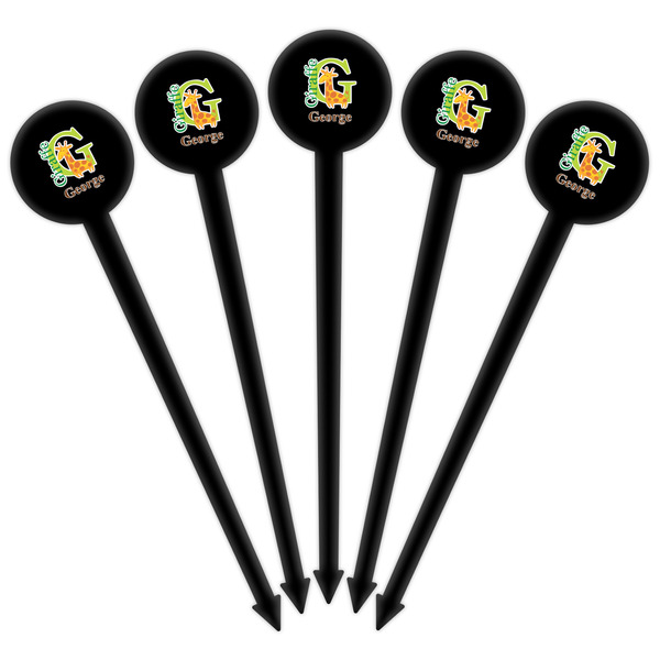 Animal Alphabet Black Plastic 6" Food Pick - Round - Fan View