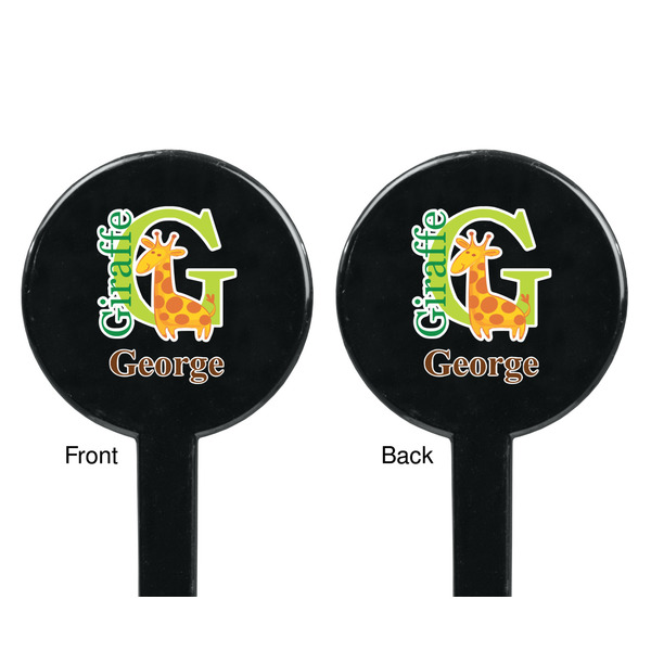 Animal Alphabet Black Plastic 7" Stir Stick - Double Sided - Round - Front & Back