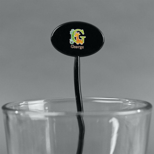 Animal Alphabet Black Plastic 7" Stir Stick - Oval - Main