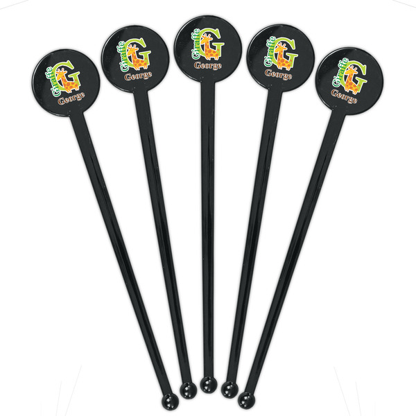 Animal Alphabet Black Plastic 7" Stir Stick - Round - Fan View
