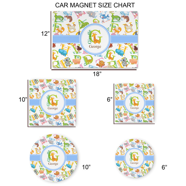 Animal Alphabet Car Magnets - SIZE CHART