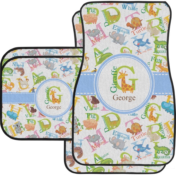 Custom Animal Alphabet Car Floor Mats Set - 2 Front & 2 Back (Personalized)