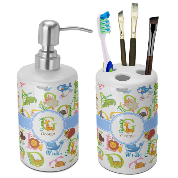 Custom Animal Alphabet Ceramic Bathroom Accessories Set (Personalized)