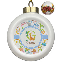 Animal Alphabet Ceramic Ball Ornaments - Poinsettia Garland (Personalized)