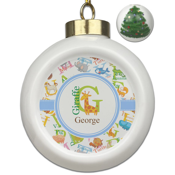Custom Animal Alphabet Ceramic Ball Ornament - Christmas Tree (Personalized)