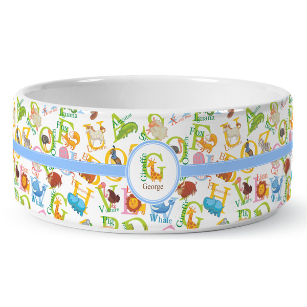 Animal Alphabet Ceramic Dog Bowl - Medium - Front