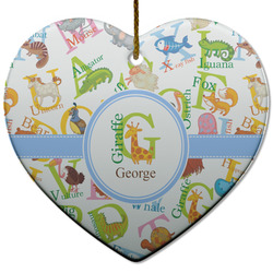 Animal Alphabet Heart Ceramic Ornament w/ Name or Text