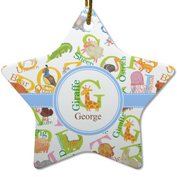 Animal Alphabet Star Ceramic Ornament w/ Name or Text