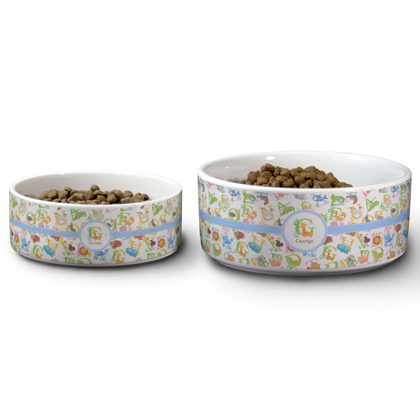 Animal Alphabet Ceramic Dog Bowls - Size Comparison