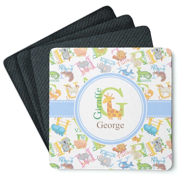 Custom Animal Alphabet Square Rubber Backed Coasters - Set of 4 (Personalized)