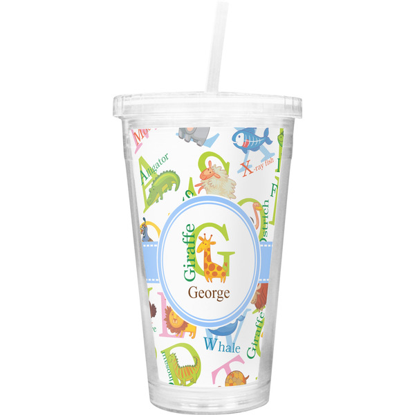 Custom Animal Alphabet Double Wall Tumbler with Straw (Personalized)