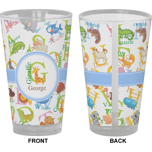 Animal Alphabet Pint Glass - Full Color - Front & Back Views