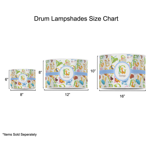 Animal Alphabet Drum Lampshades - Sizing Chart