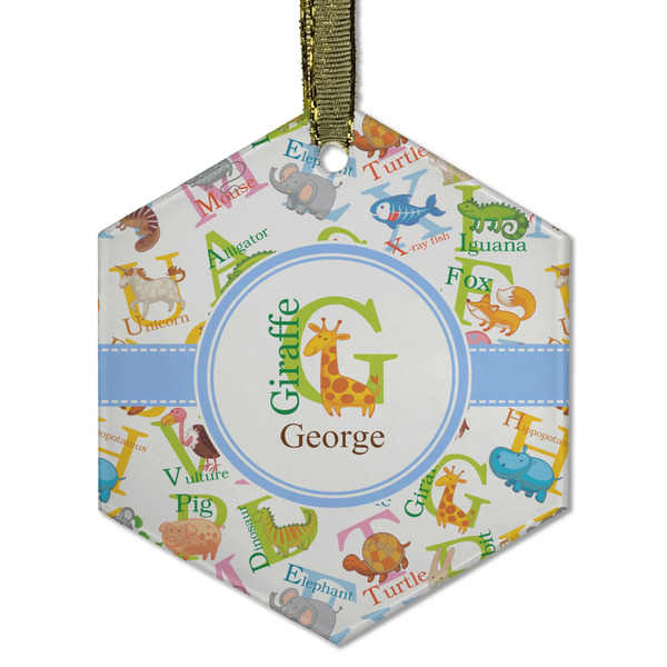 Custom Animal Alphabet Flat Glass Ornament - Hexagon w/ Name or Text