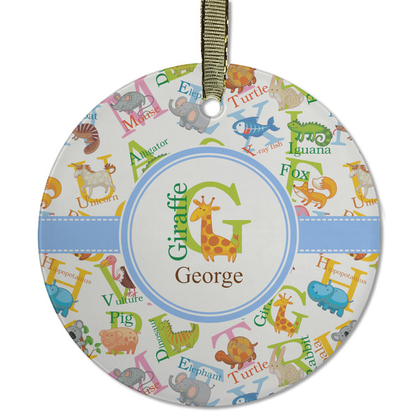Custom Animal Alphabet Flat Glass Ornament - Round w/ Name or Text