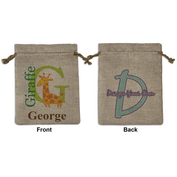 Custom Animal Alphabet Medium Burlap Gift Bag - Front & Back (Personalized)